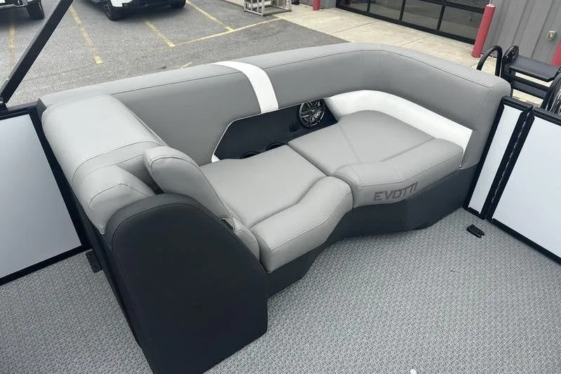 Slide: The Image of Luxurious gray seating on 2026 Evotti 521QL boat, featuring modern design and comfort. - 19