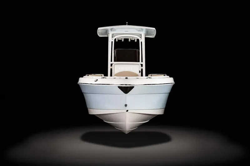 Slide: The Image of Manufacturer Provided Image: 2023 Robalo R222 Center Console boat, front view, black background. - 12