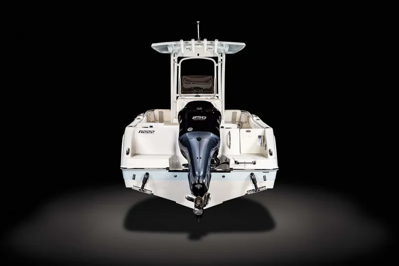 Slide: The Image of Manufacturer Provided Image: 2023 Robalo R222 Center Console boat, rear view with outboard motor. - 13