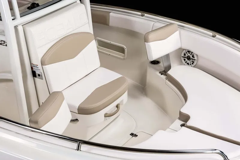 Slide: The Image of Manufacturer Provided Image: 2023 Robalo R222 Center Console boat interior with cushioned seating. - 16