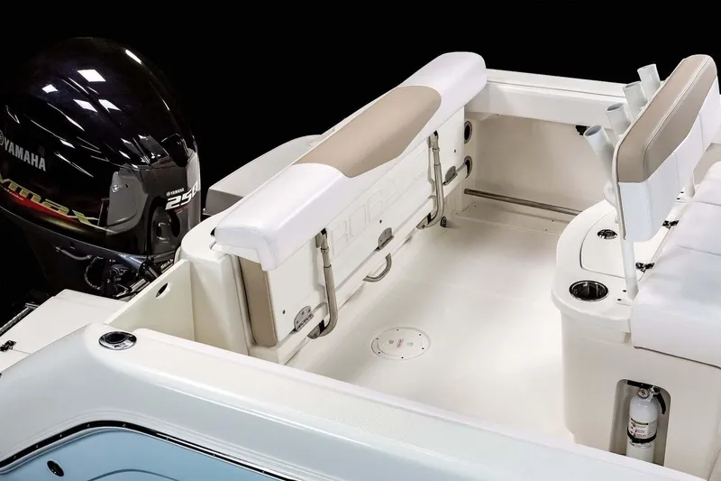 Slide: The Image of Manufacturer Provided Image: 2023 Robalo R222 Center Console boat interior with Yamaha engine. - 21