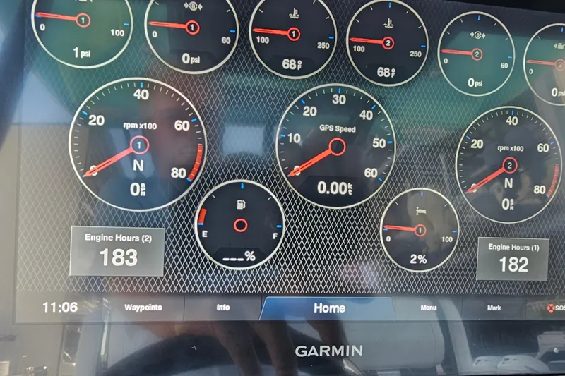 Slide: The Image of Garmin display showing engine metrics for 2022 Blackfin 272 CC boat. - 51