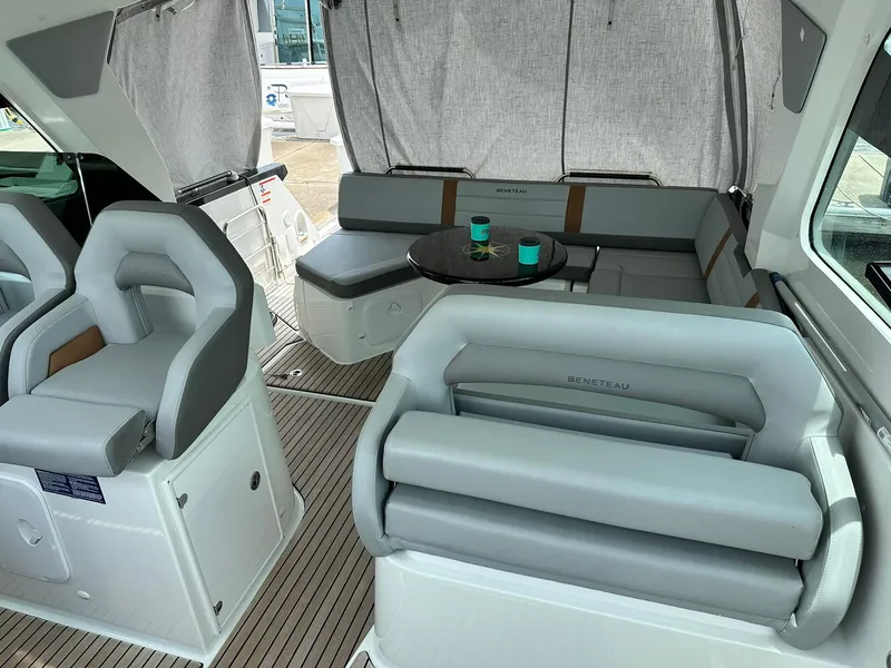 Slide: The Image of Interior of 2021 Beneteau GT 32 yacht with seating and table. - 35