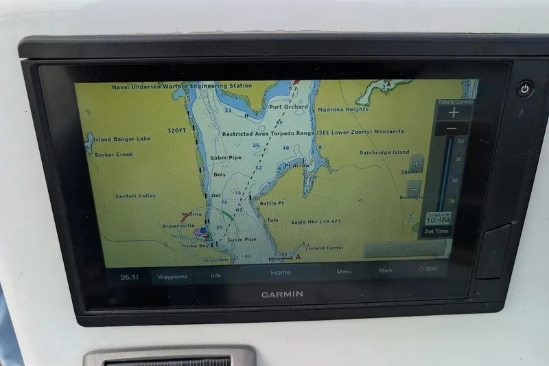 Slide: The Image of Garmin marine GPS displaying navigational map on Island Trader 38, 1980 model. - 30