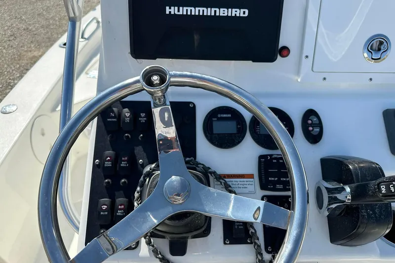 Slide: The Image of Steering console of 2022 BayRider Kencraft 219 Bay boat with Humminbird electronics. - 21