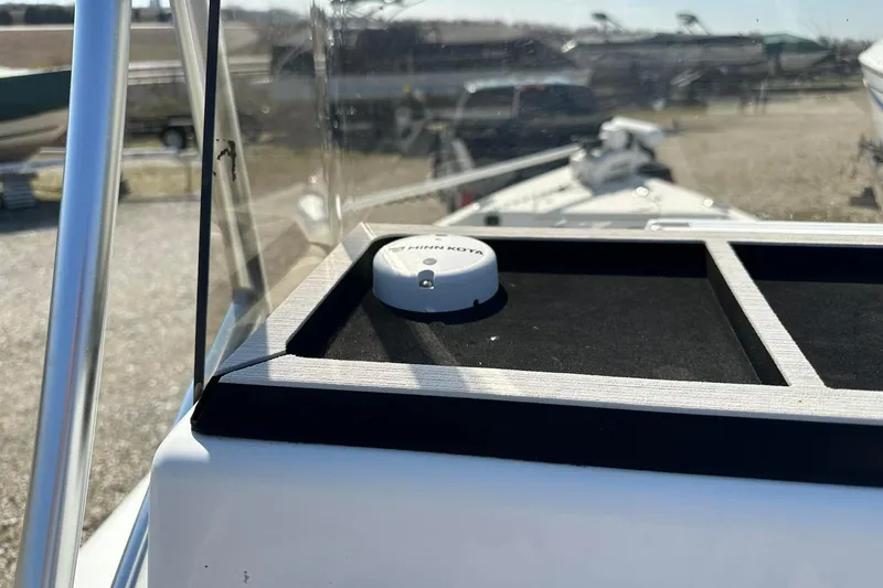 Slide: The Image of Close-up of 2022 BayRider Kencraft 219 Bay boat dashboard with Minn Kota accessory. - 43