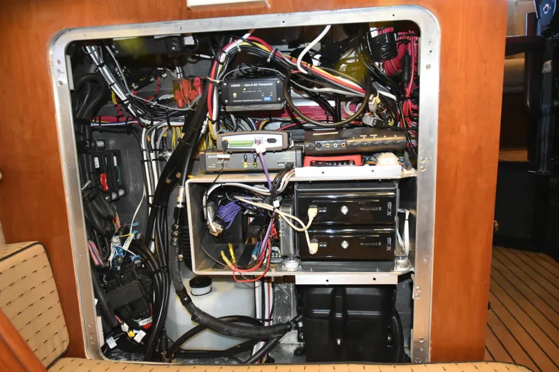 Slide: The Image of Electrical wiring and equipment inside a 2005 SAFE Boats 33 Full Cabin. - 62