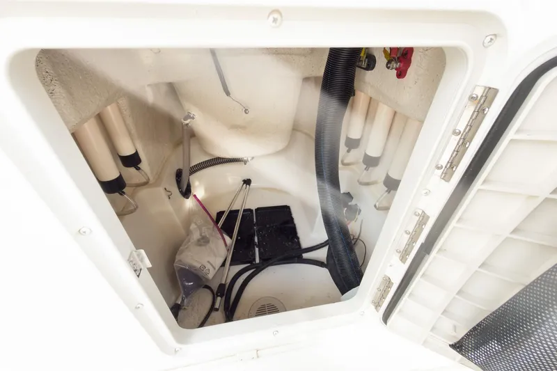 Slide: The Image of Interior view of 2025 Carolina Skiff 21 Ultra Elite boat compartment. - 32