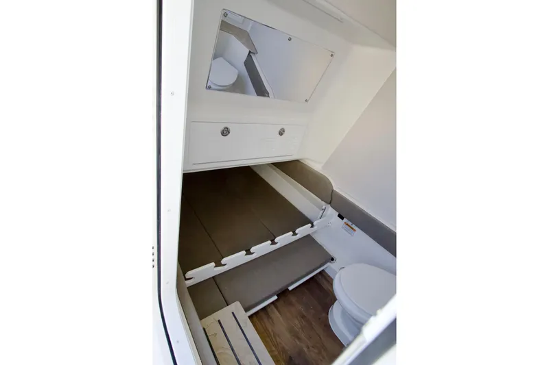 Slide: The Image of Interior cabin of 2027 Regulator 35 boat with seating and storage. - 22