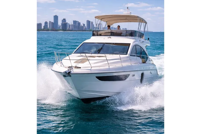 Slide: The Image of Luxury Azimut 48 yacht cruising near city skyline, 2014 model. - 6