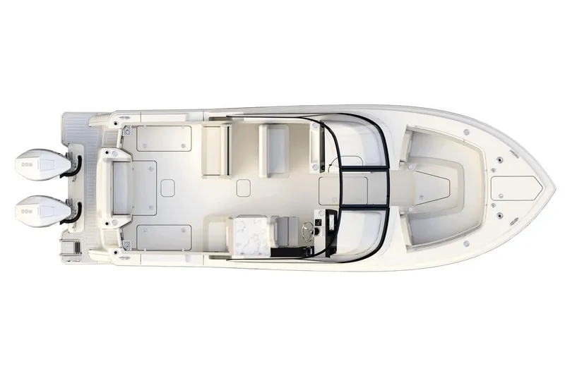 Slide: The Image of Manufacturer Provided Image: Top view of 2026 Scout 288 Dorado boat with dual engines and spacious seating. - 2