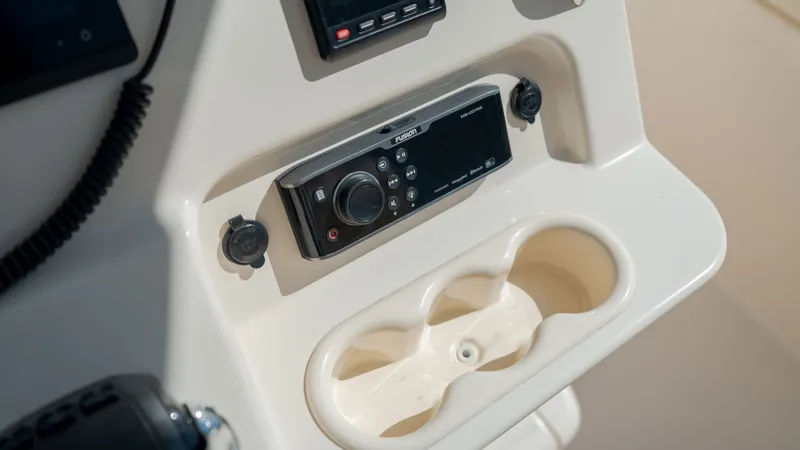 Slide: The Image of Grady-White Canyon 306 2019 boat console with Fusion stereo system. - 27