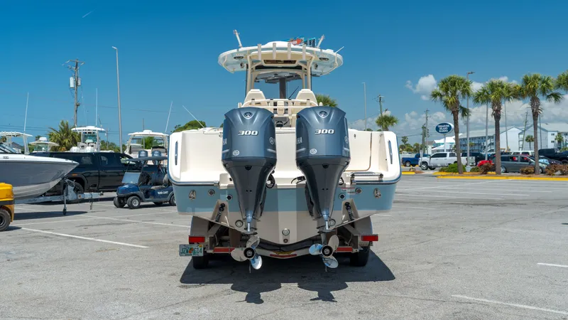 Slide: The Image of 2019 Grady-White Canyon 306 boat with dual Yamaha 300 engines. - 6