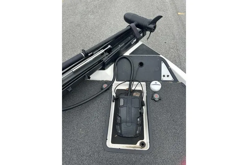 Slide: The Image of 2021 Caymas CX 19 boat deck with trolling motor and electronic equipment. - 5