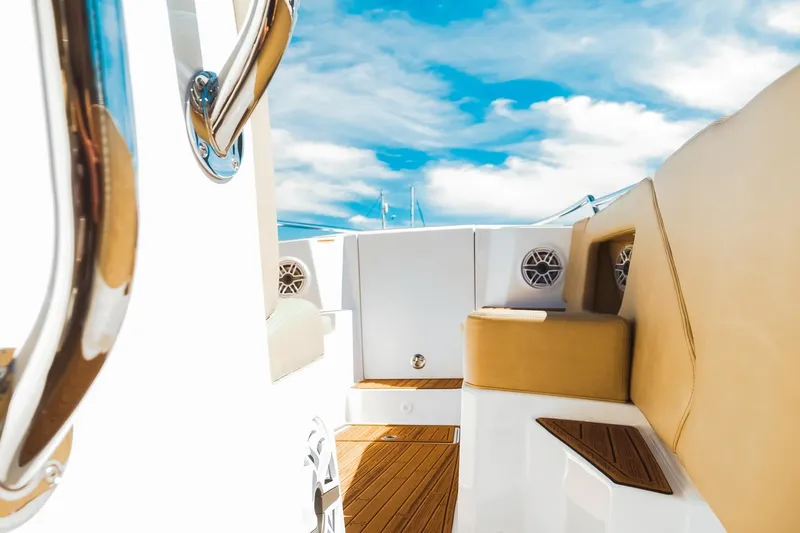 Slide: The Image of Luxurious interior of 2023 Dynamic D-305V boat with plush seating and sleek design. - 20