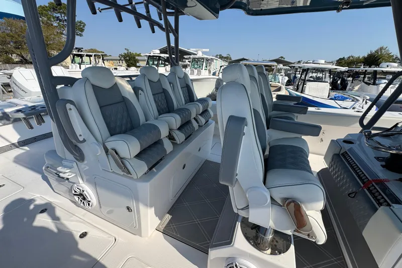 Slide: The Image of 2024 Invincible 46 Catamaran interior with luxurious seating and modern design. - 25