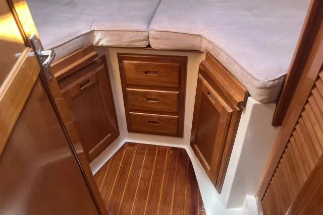Slide: The Image of 1993 Catalina 36 MkII yacht bathroom with wooden accents and compact design. - 19