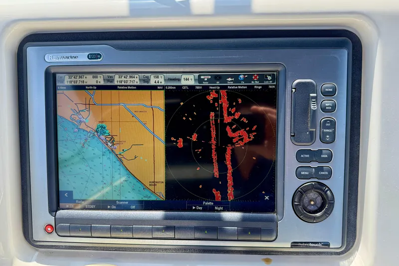 Slide: The Image of Raymarine E120W navigation display on a 2000 Carver 53 Voyager yacht. - 80