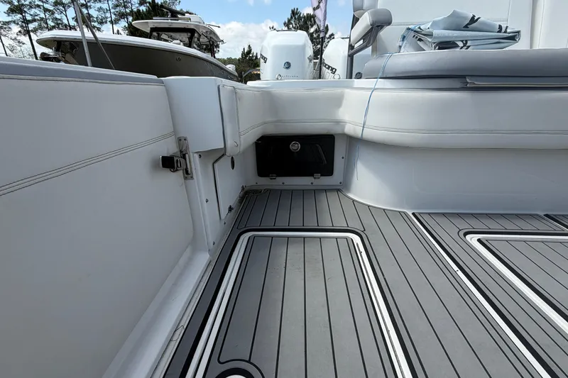 Slide: The Image of 2018 Nor-Tech 452 Super Fish boat interior with sleek seating and modern deck design. - 31