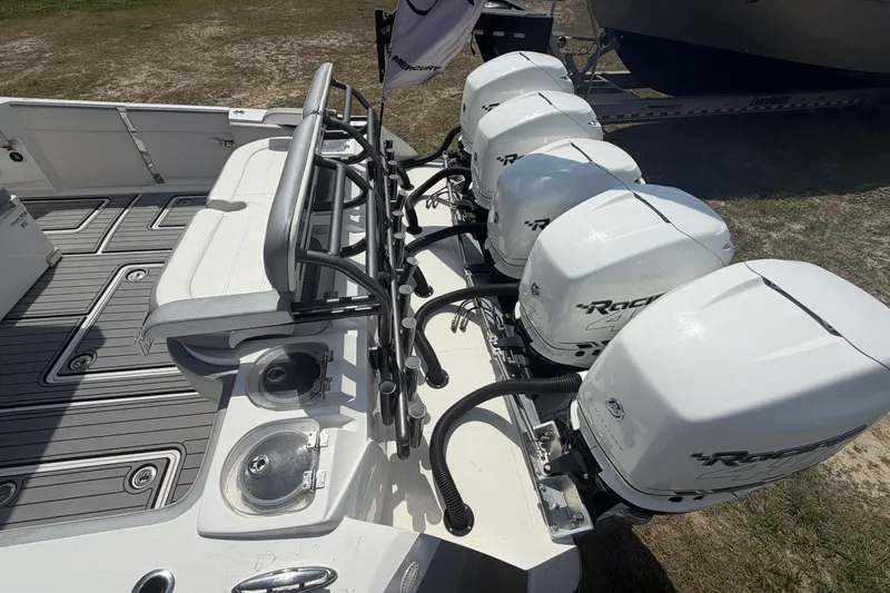 Slide: The Image of 2018 Nor-Tech 452 Super Fish boat with four powerful outboard engines. - 8