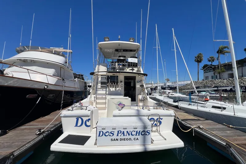 The Image of Riviera 4800 Sport Yacht, 1996, docked in San Diego marina under clear blue sky. - 1