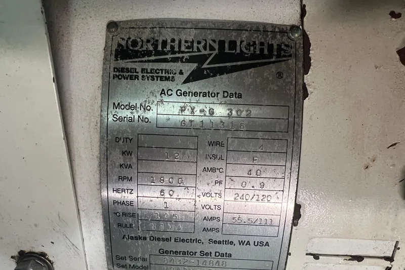 Slide: The Image of Northern Lights generator data plate on 1996 Riviera 4800 Sport Yacht. - 62