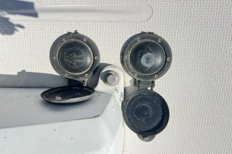 Slide: The Image of Close-up of electrical sockets on a 1996 Riviera 4800 Sport Yacht. - 98