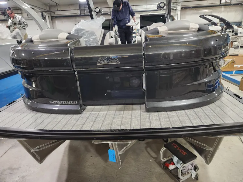 Slide: The Image of Avalon Excalibur Carbon Series Quad Lounger Shift Windshield - 25 FT w/ 400HP Mercury V10! 2026 - 7