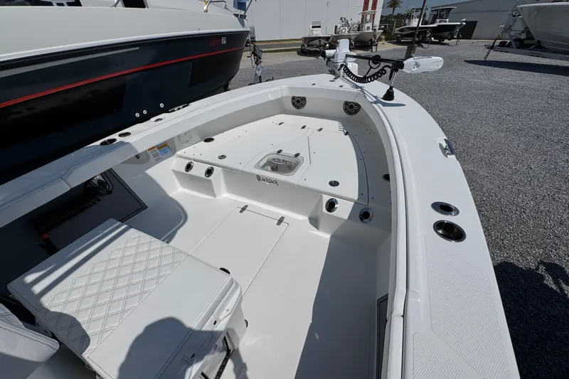 Slide: The Image of 2025 BlackJack 256 Coastal boat interior, featuring spacious seating and modern design. - 12