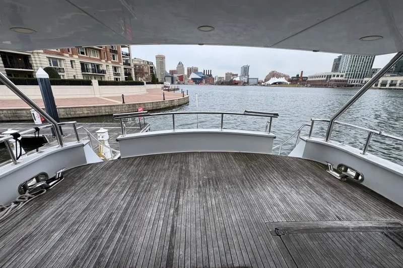 Slide: The Image of Aft deck view from 1997 Tarrab 77 Motor Yacht overlooking urban waterfront. - 6