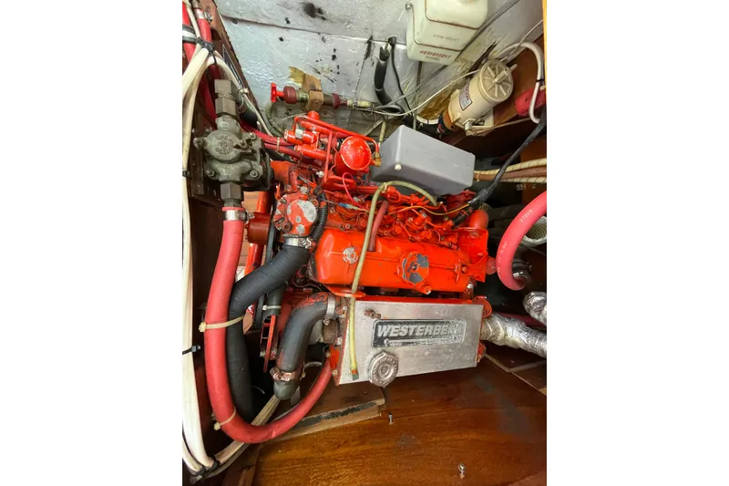 Slide: The Image of Engine compartment of a 1982 Sabre 34 sailboat with Westerbeke engine. - 34