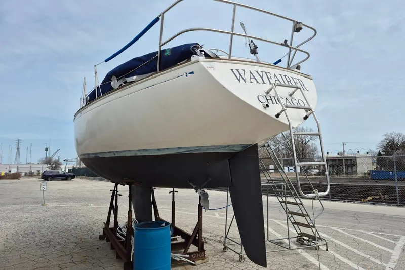 Slide: The Image of 1982 Sabre 34 sailboat "Wayfarer" on dry dock in Chicago marina. - 7