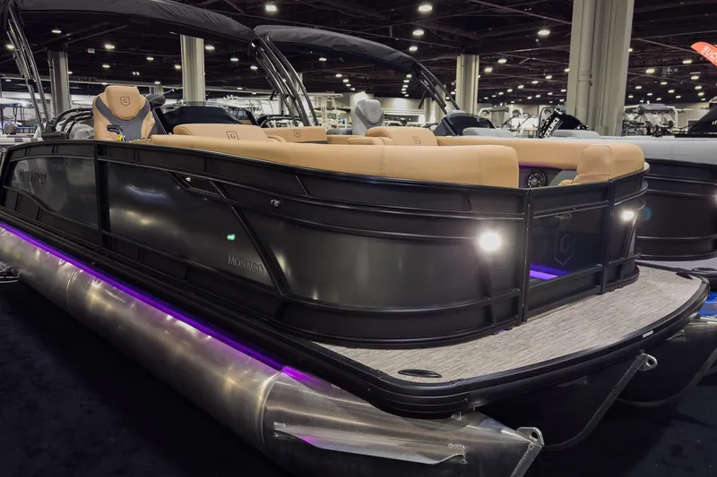 The Image of 2026 Godfrey Monaco 235 Single Flip Lounge pontoon boat with elegant seating and ambient lighting. - 0