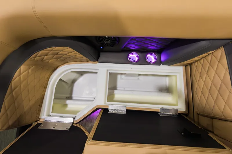 Slide: The Image of Luxurious interior of 2026 Godfrey Monaco 235 SFL with ambient lighting and storage. - 7