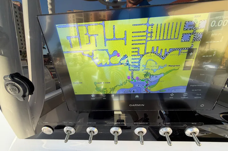 Slide: The Image of Garmin navigation display on 2023 Sportsman Open 232 Center Console boat. - 18