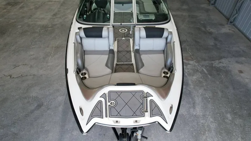 Slide: The Image of Interior view of a 2013 MasterCraft X-35 boat, gray upholstery. - 9