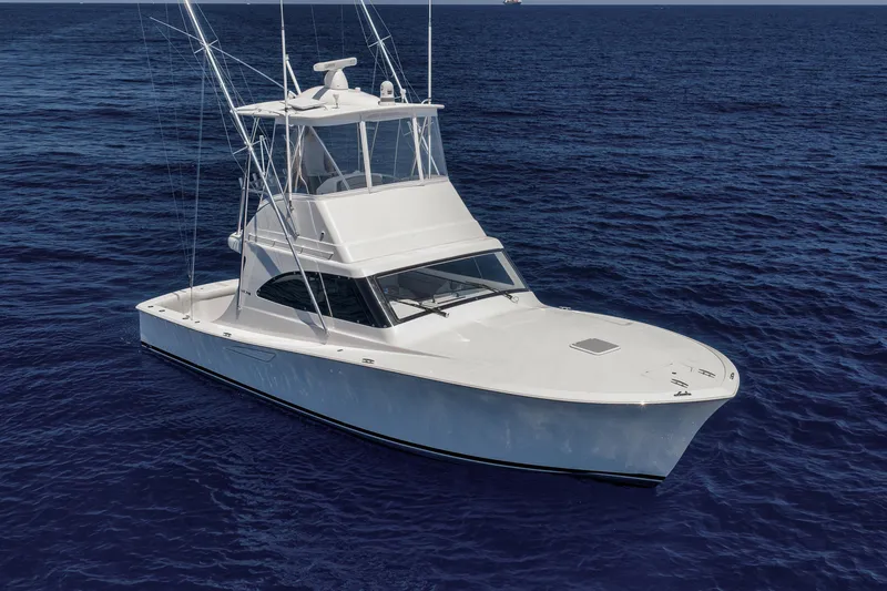 Slide: The Image of 2018 Viking 37 Billfish yacht on open ocean, showcasing sleek design and fishing capabilities. - 10