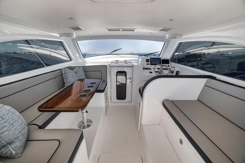Slide: The Image of Interior of 2018 Viking 37 Billfish yacht with seating and helm station. - 30