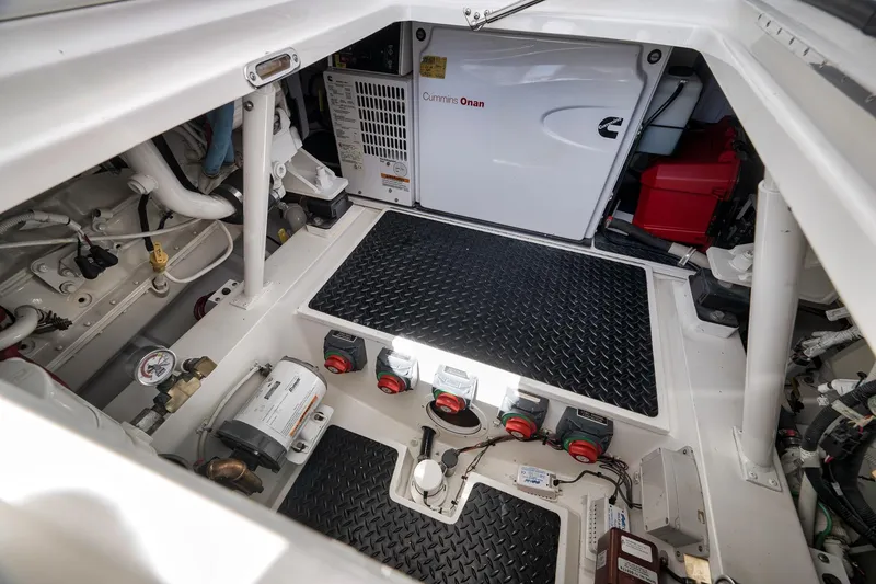 Slide: The Image of Engine room of 2018 Viking 37 Billfish with Cummins Onan generator and control systems. - 51