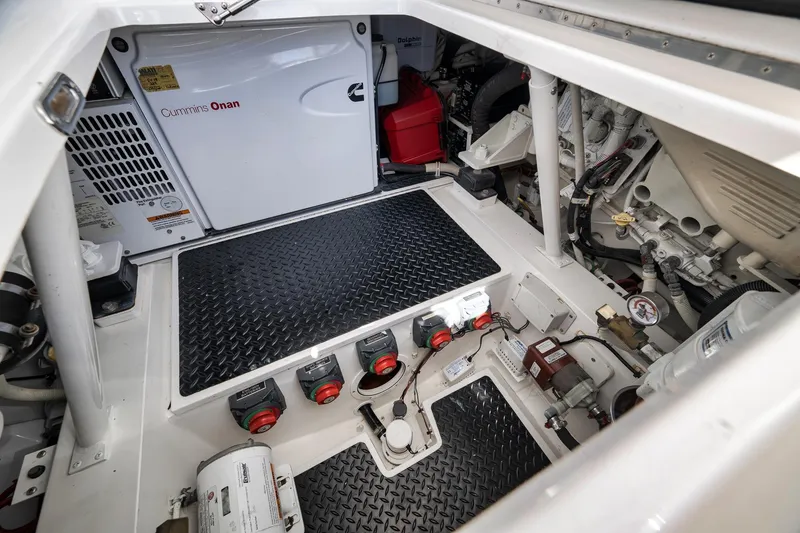 Slide: The Image of Engine room of 2018 Viking 37 Billfish with Cummins Onan generator and control systems. - 52