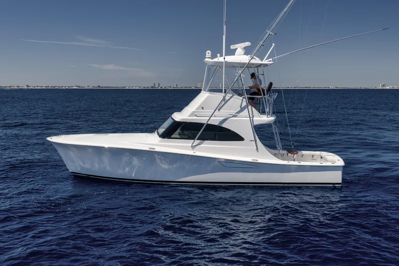 Slide: The Image of 2018 Viking 37 Billfish yacht on open ocean, side view. - 7