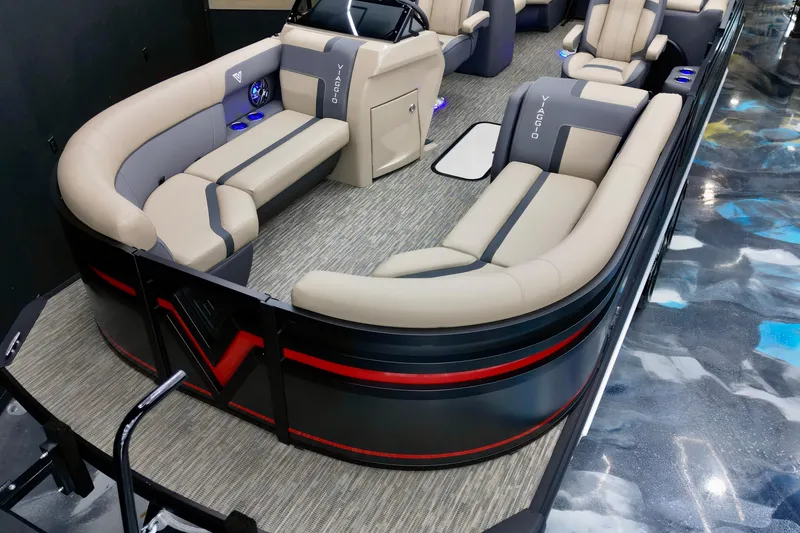 Slide: The Image of Luxurious interior of 2026 Viaggio Lago X-U 22 pontoon boat with plush seating. - 4