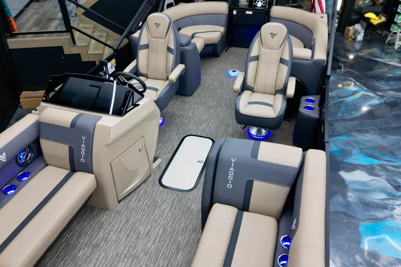 Slide: The Image of Luxurious interior of 2026 Viaggio Lago X-U 22 boat with modern seating and LED lighting. - 5
