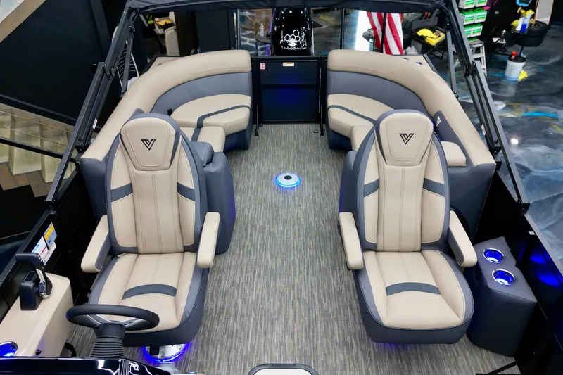 Slide: The Image of Luxurious interior of 2026 Viaggio Lago X-U 22 boat with plush seating and modern design. - 7