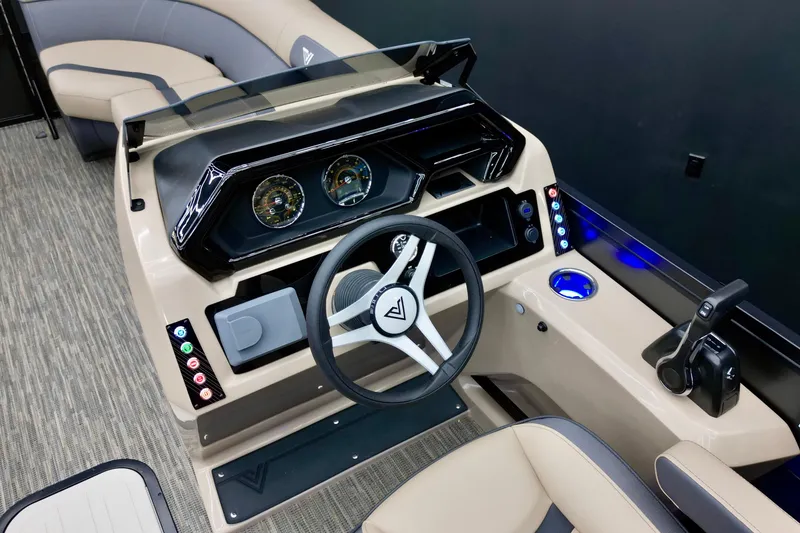 Slide: The Image of Modern helm of 2026 Viaggio Lago X-U 22 boat with sleek dashboard and controls. - 8