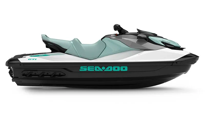 The Image of 2026 Sea-Doo GTI 130 jet ski in white and turquoise. - 1