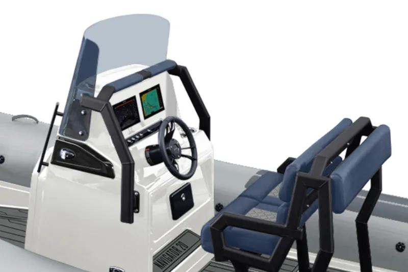 Slide: The Image of 2026 Brig Navigator 20 console with steering wheel and navigation screens. - 3
