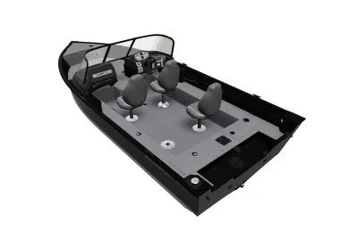 Slide: The Image of 2026 Alumacraft Voyageur 175 Sport boat interior with three seats and steering console. - 4