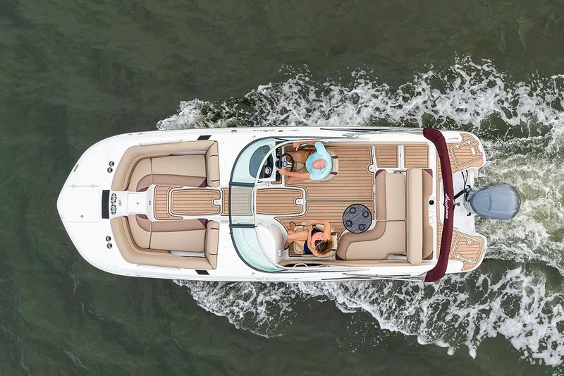 Slide: The Image of Manufacturer Provided Image: Aerial view of 2021 Hurricane SunDeck 2410 OB boat cruising on water. - 35