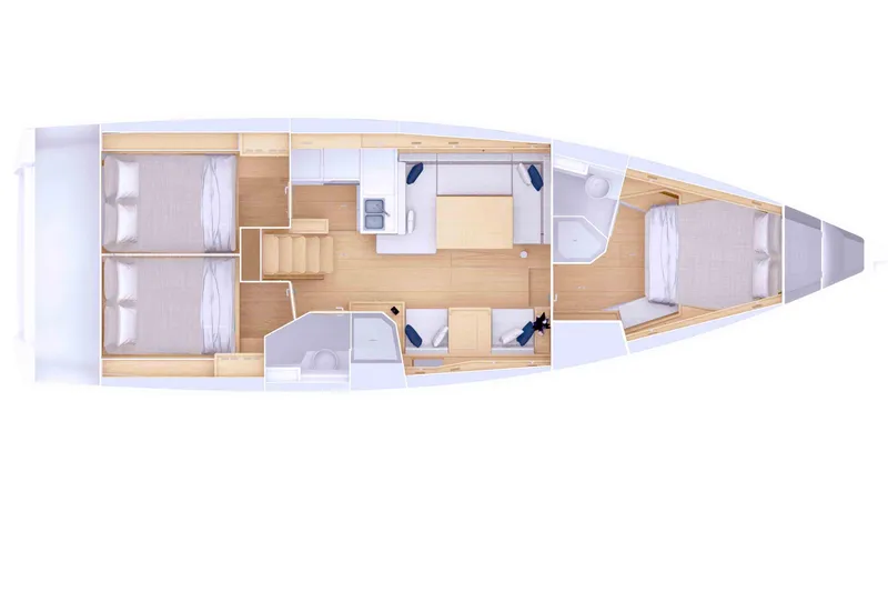 Slide: The Image of 2026 Grand Soleil 42 Long Cruise yacht interior layout with three cabins and modern amenities. - 25